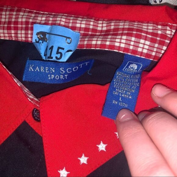 Karen Scott Sport Patriotic USA Long Sleeve Button Down Shirt - Picture 5 of 6